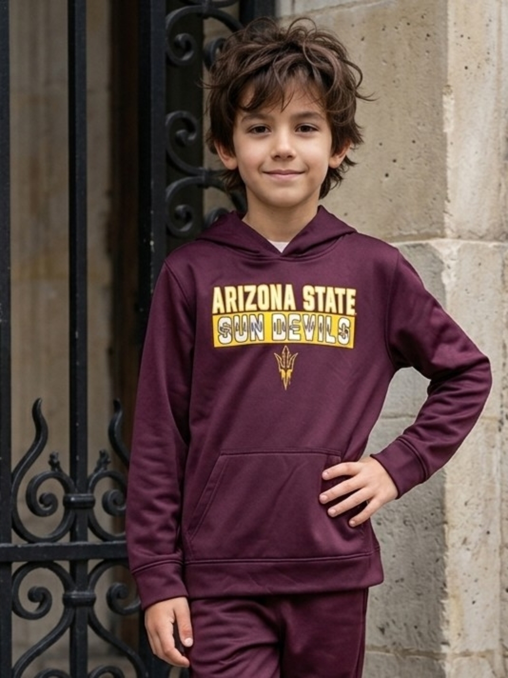 Team Athletic Arizona State Sun Devils Hoodie w/Yellow Graphic On Front YL EUC